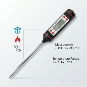 Digitales LCD Kochthermometer Einstichthermometer Küchenthermometer (einsetzbar für Fleisch, Braten, Backen, Bier, Wein usw.)